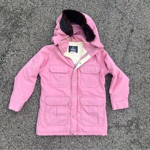 Vintage Woolrich Winter Jacket Womens Small Pink Fur Detachable Hood USA Pockets